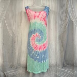 Vintage 90s L.A. Sportswear Pastel Spiral Tie-Dye Tank Maxi Dress One Size